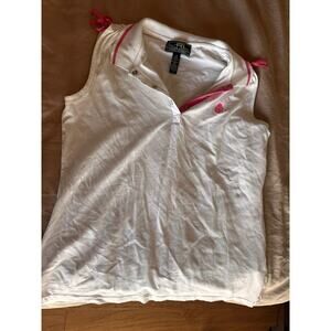 Ralph Lauren Athletic Sleeveless Tennis Golf Top White Pink Logo Women’s Size L